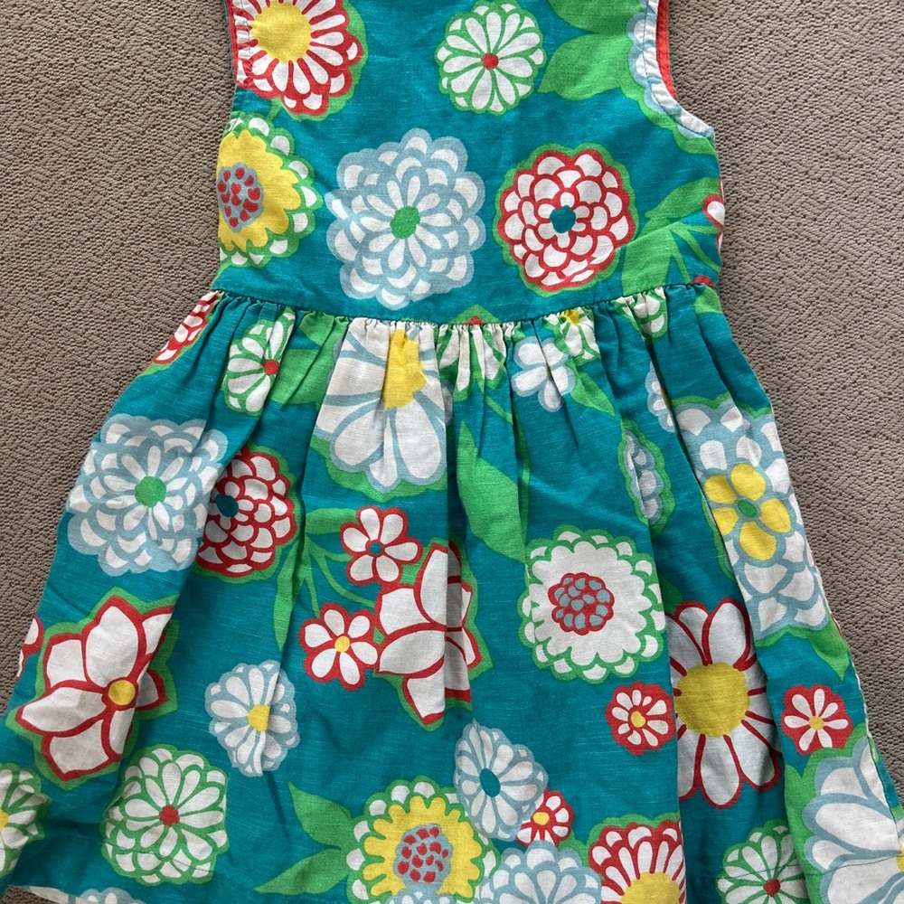 Mini Boden Teal Dress with Colorful Floral Print